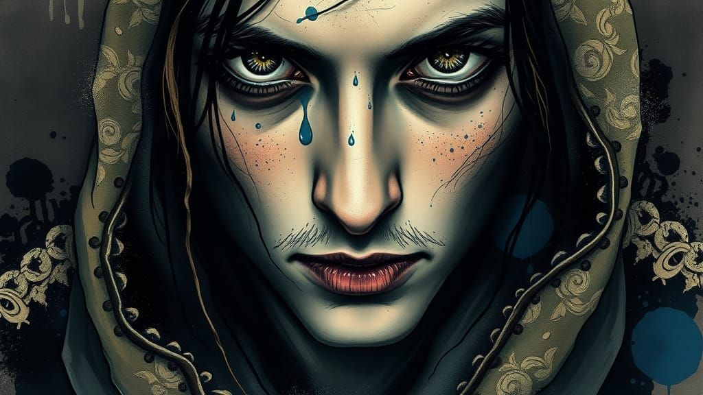 Soulful Ink Portrait in Gothic Chiaroscuro Style