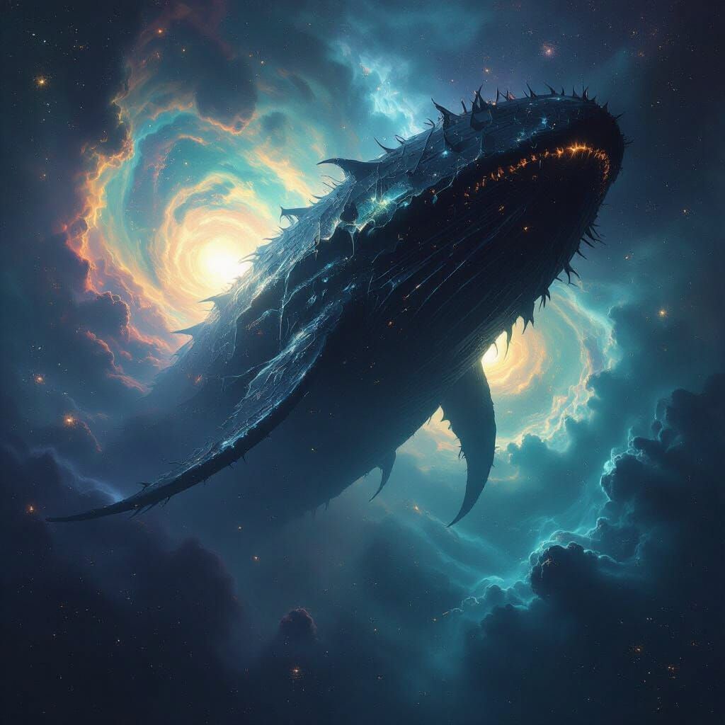 Cosmic Void Leviathan Approaches in Vibrant Nebula