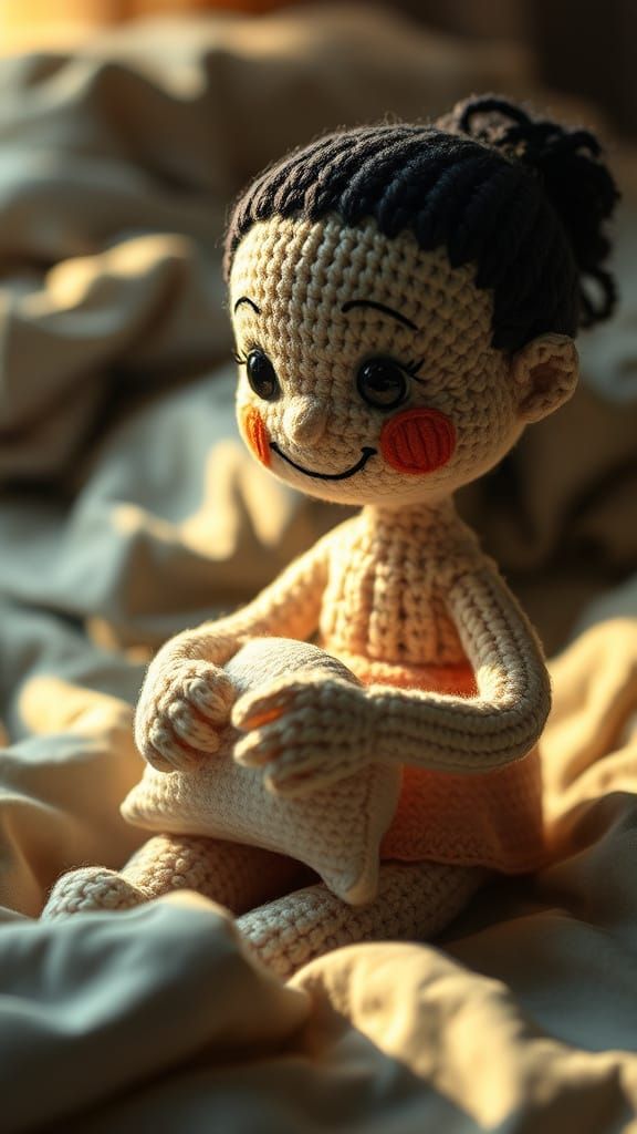 Delicate Crocheted Doll Illuminated by Soft Golden Light
