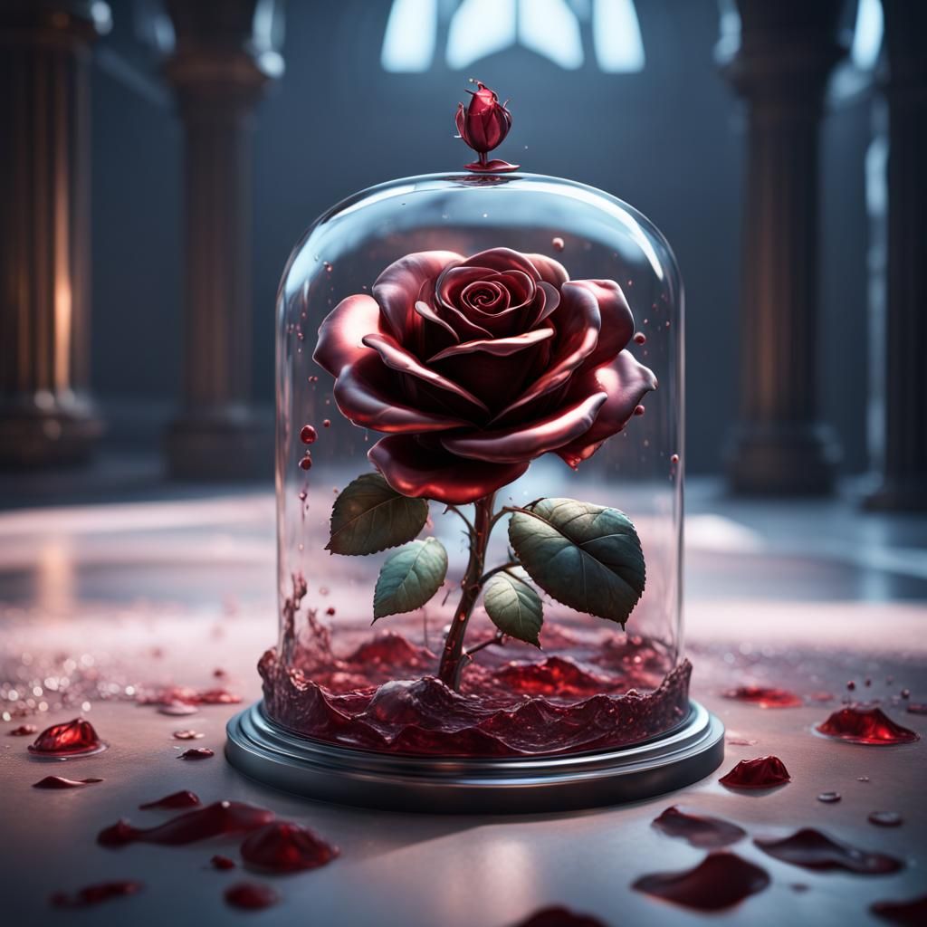 Metal Rose Under Glass Lid: Matte Painting