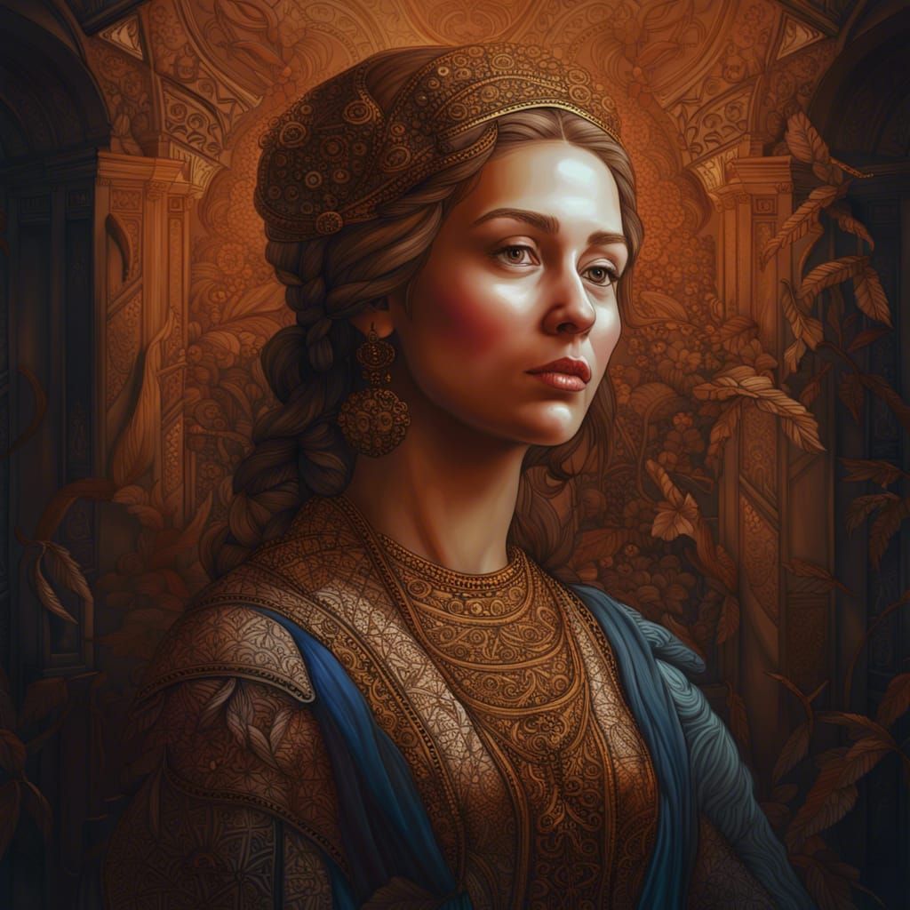 Renaissance Woman Drawn with Line Art