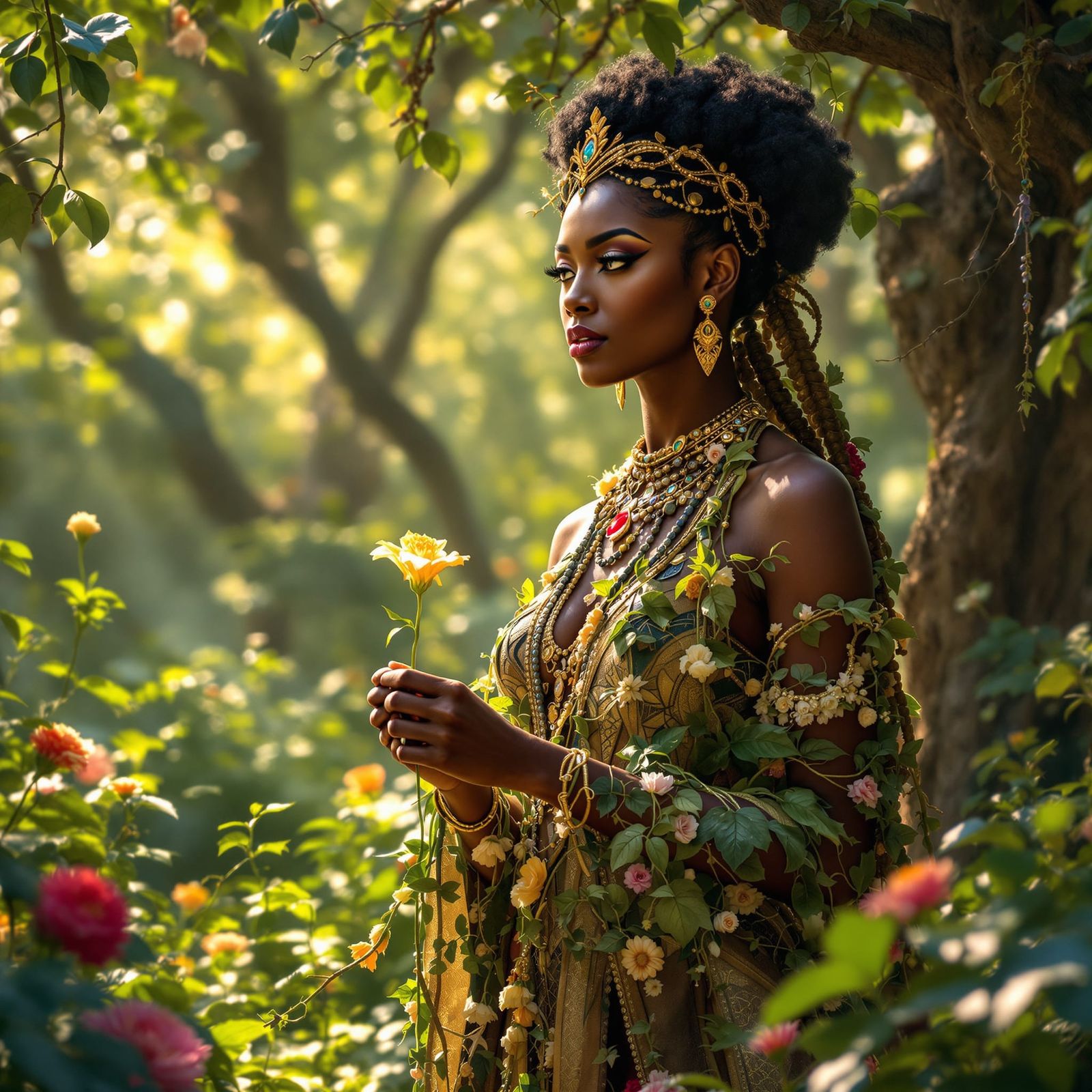 Regal African Queen in Sun-Dappled Glade