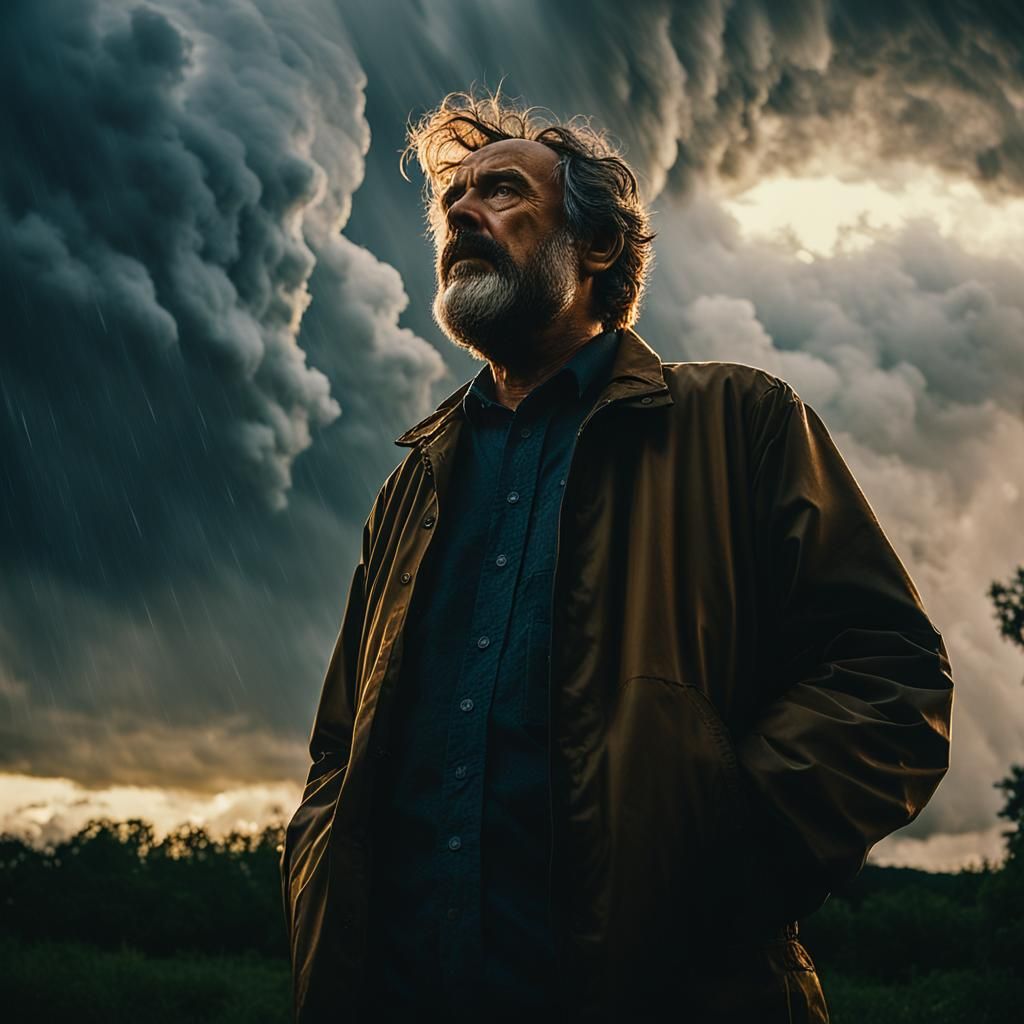 Man Controls Weather in Cinematic Film Still