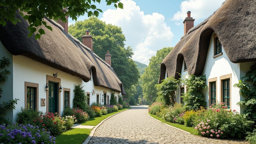 Charming Irish Village with Thatched Cottages