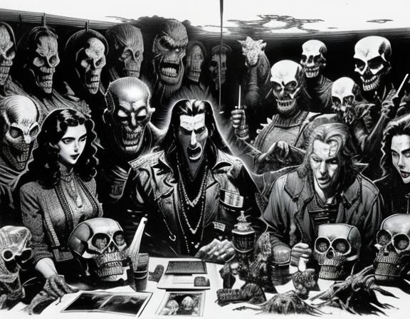 1950s Movie Monsters in Hyperdetailed Charcoal Drawing