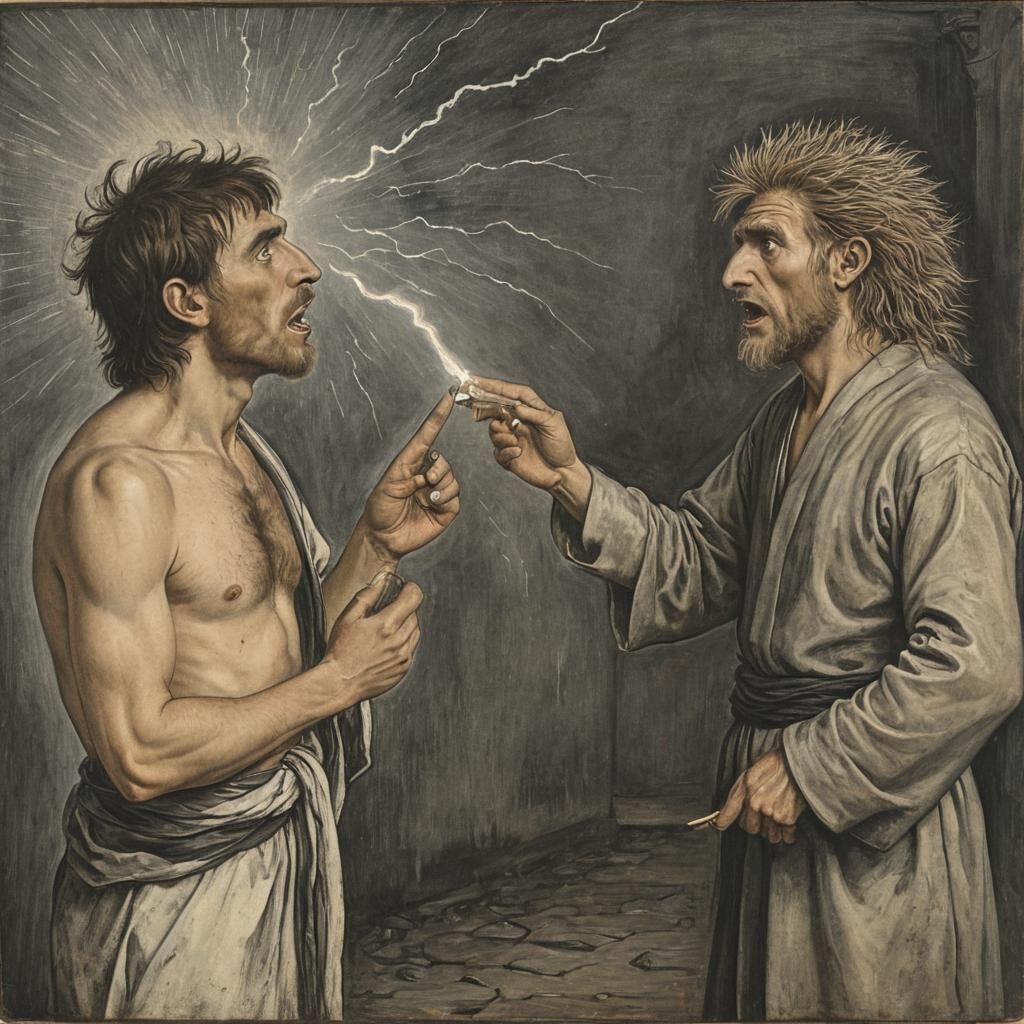 Hedgehog, Mezuzah, and Lightning in Expressionist Style