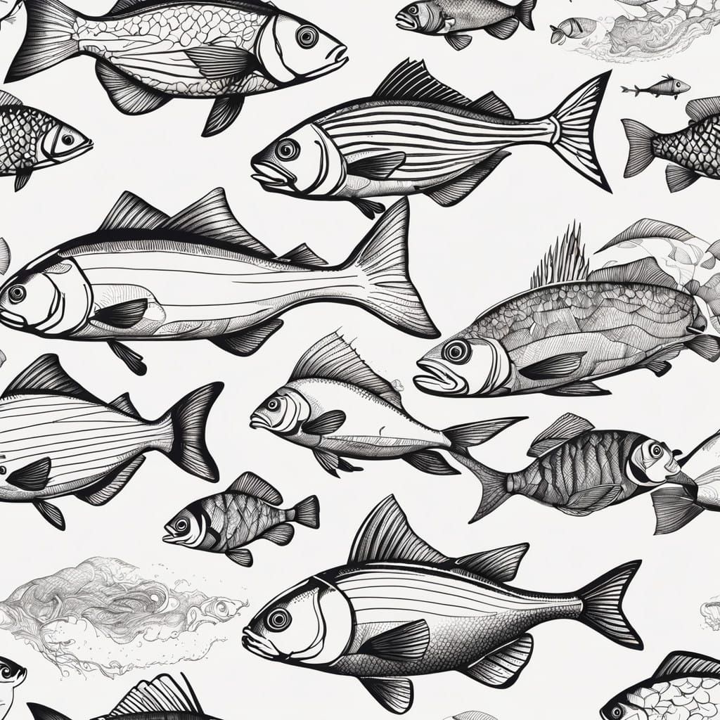 Sleek Contemporary Fish Illustrations in Black Line Style