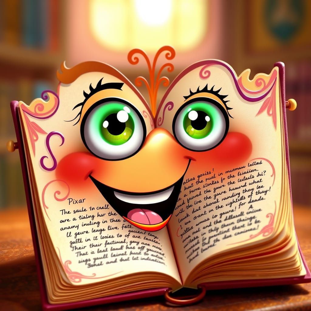 Vibrant Cartoon Book with Shining Eyes and Intricate Details...