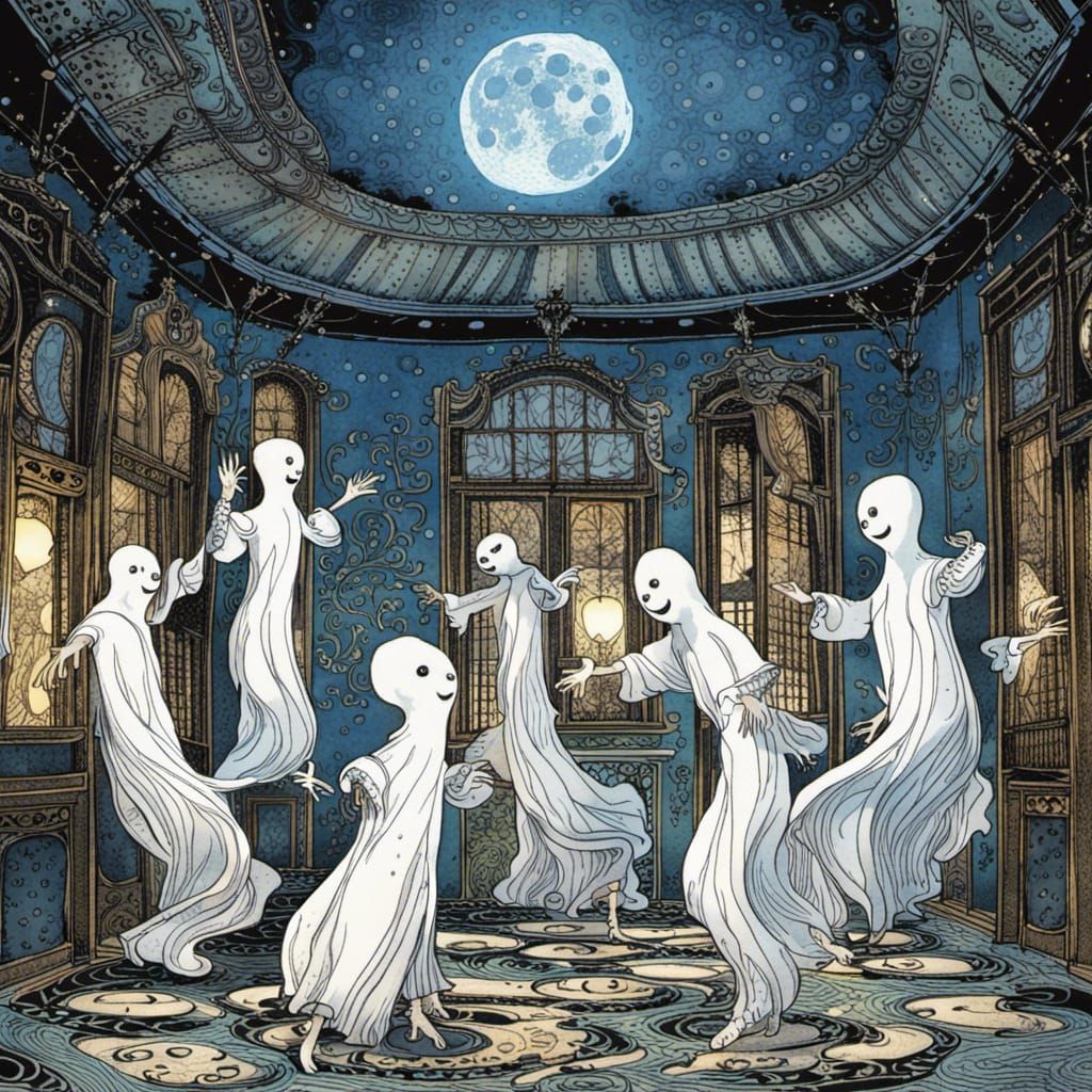 Dancing Ghosts in Art Nouveau Style