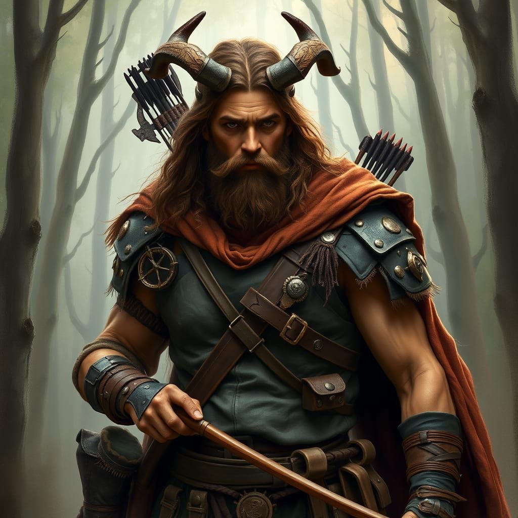 Mythical Hunter in Ancient Forest