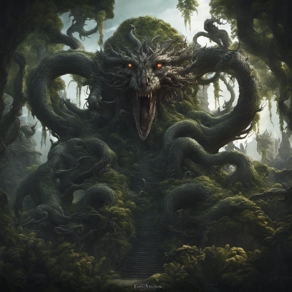 Colossal Tree Hydra: Dark Fantasy Concept Art