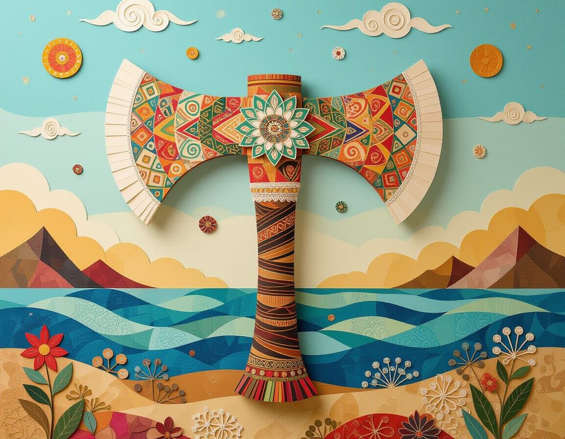 Intricate carved hand axe