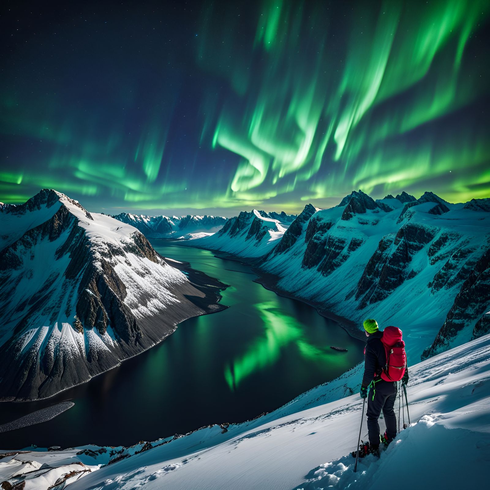 Aurora Borealis over Norwegian Fjords and Mountains