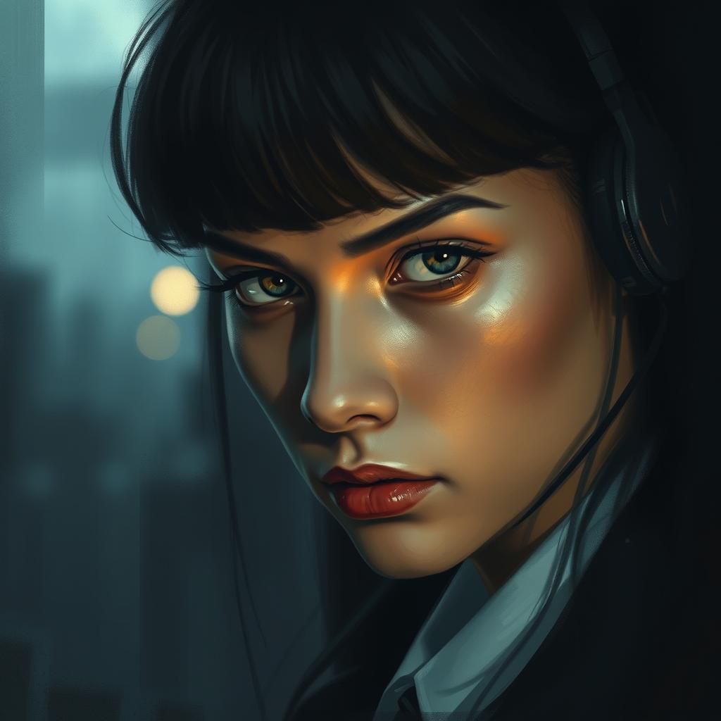 Intense Gaze in Atmospheric Lighting