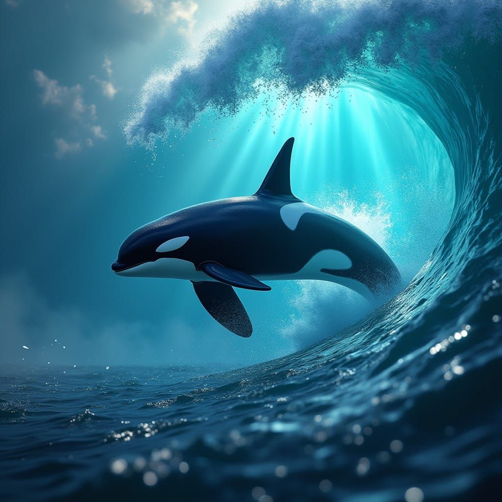 Majestic Orca in Futuristic Oceanic Landscape