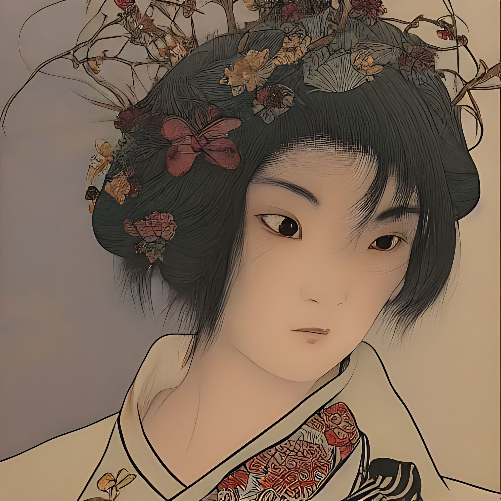 Ethereal Japanese Woman in Art Nouveau Style