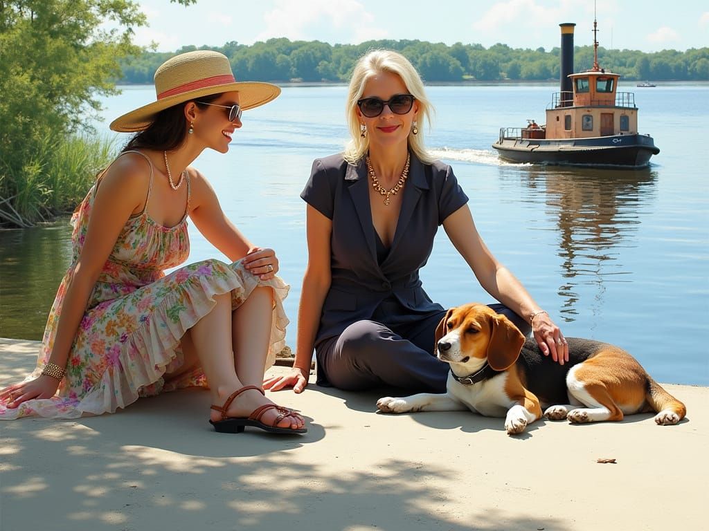 Two Women Watch a Tugboat on the St. Louis River in Impressi...