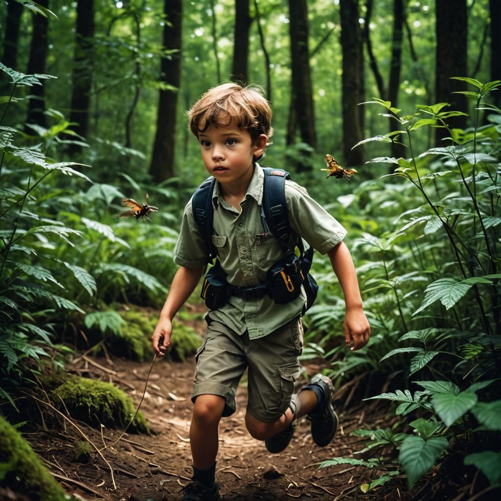 Adventurous Child Exploring Nature in Cinematic Style