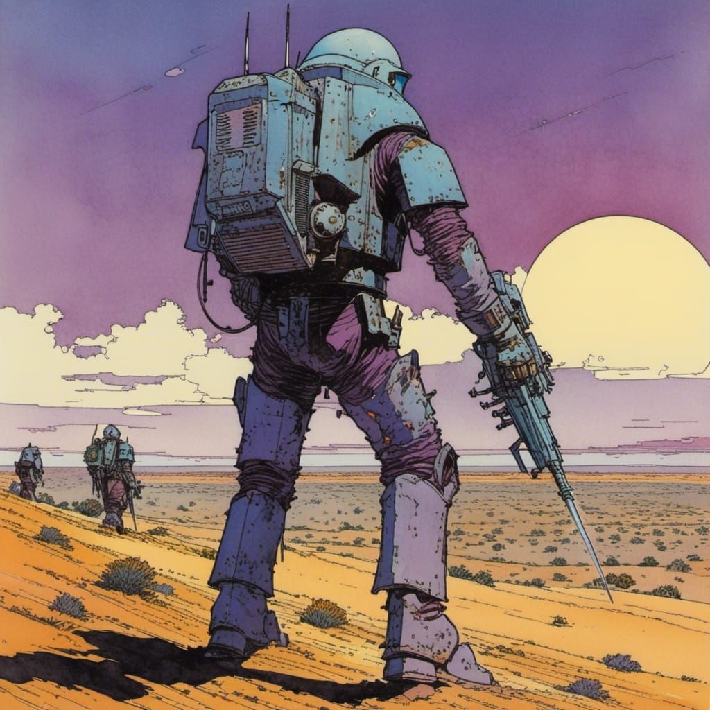 Brotherhood Knight in Twilight Desert: Ligne Claire Style