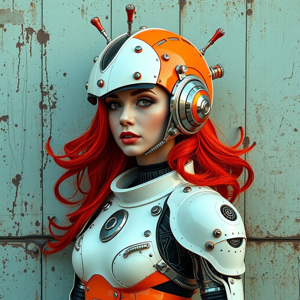 Surreal Cyber-Goddess in Retro-Futuristic Armor