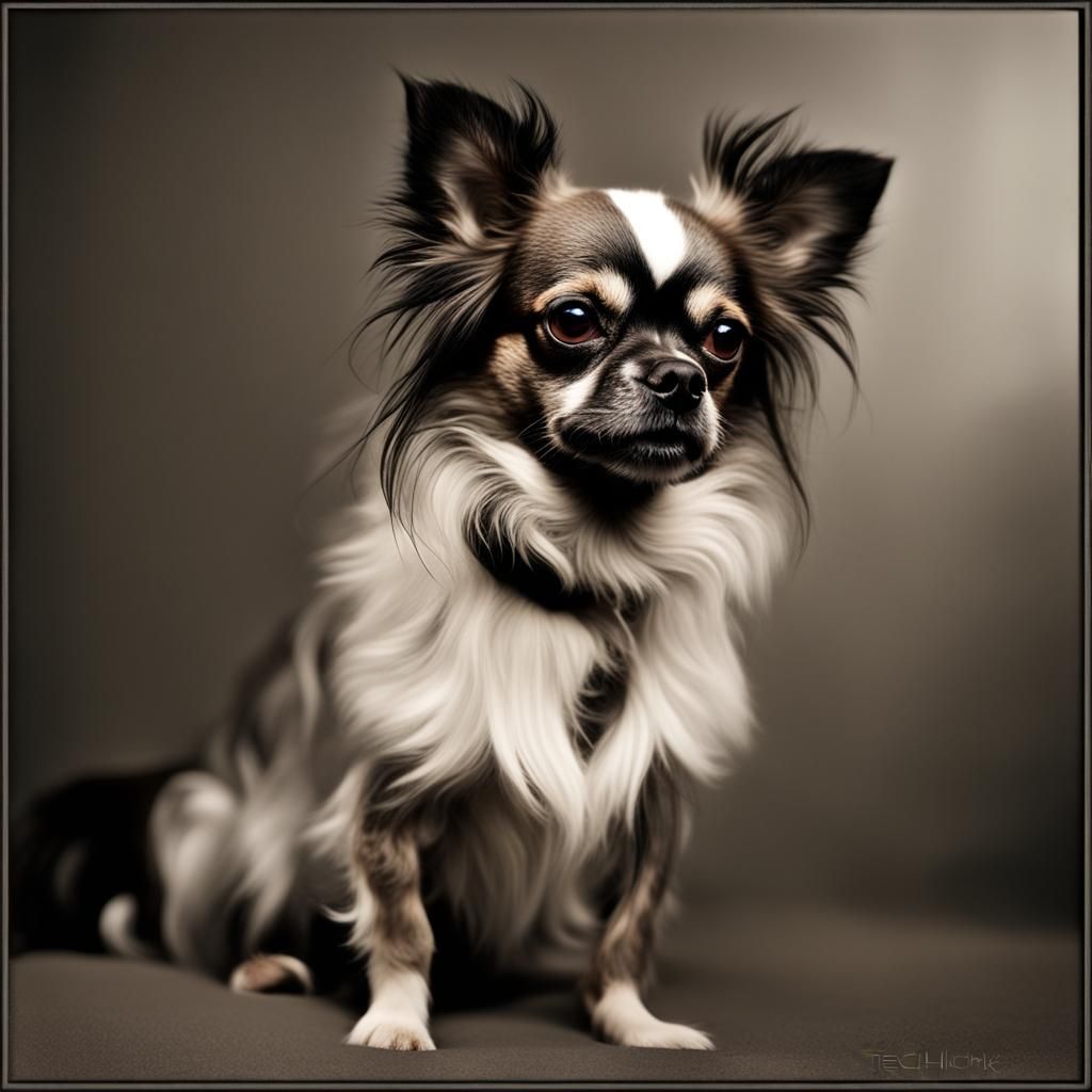 Cinematic Portrait of a Black Pekinese-Chihuahua Mix