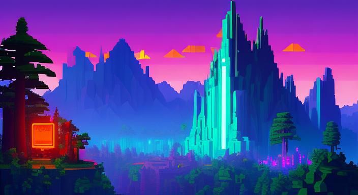 Pixelated Daemon in Low-Poly Landscape