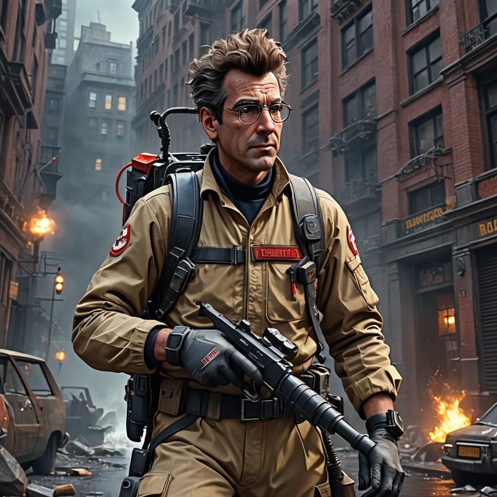 Egon as Ghostbuster in Detailed Matte Painting