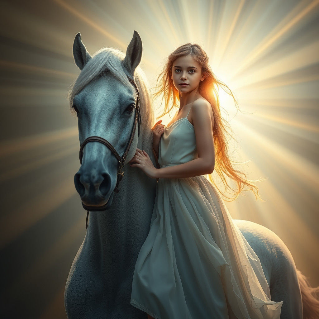 Girl with Mythical Horse in Baroque Fantasy Style