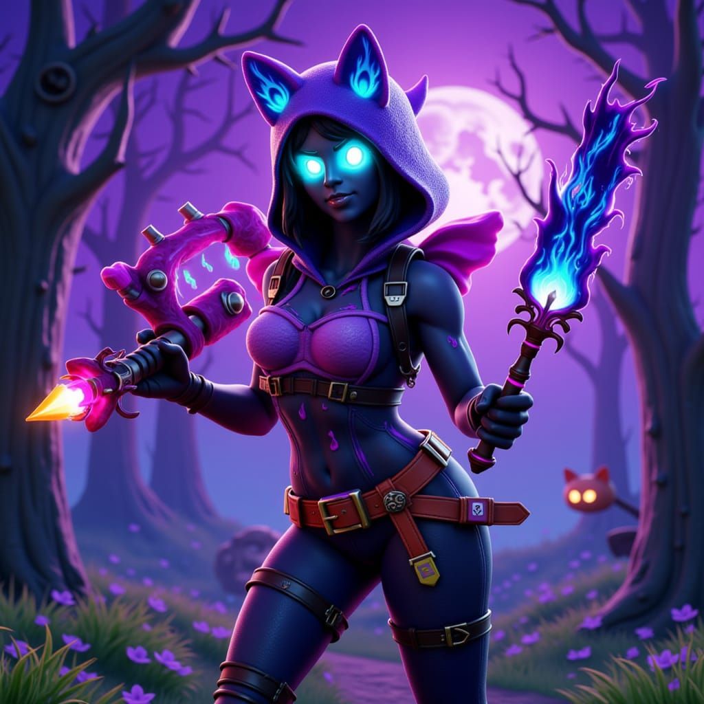 Fortnite Fighter with Halloween Weapons in Haunted Forest
