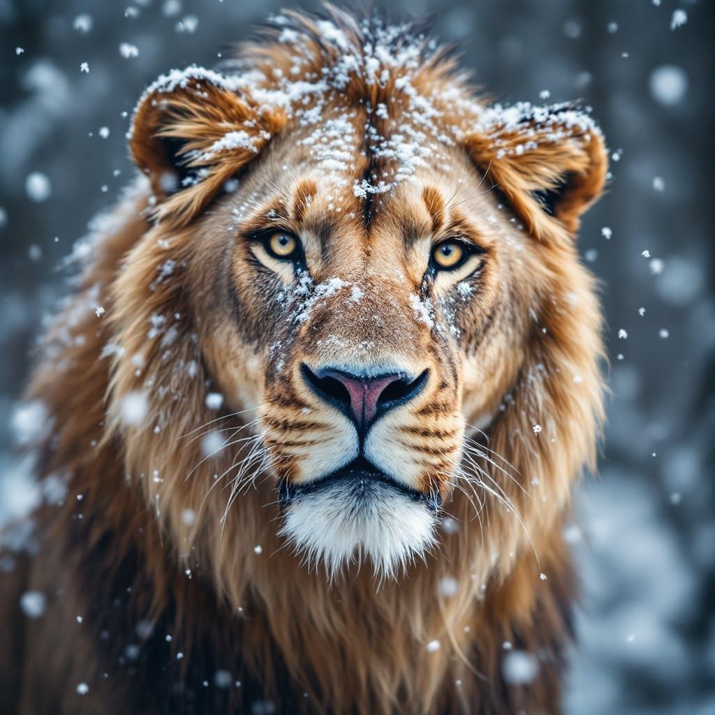 Regal Lioness in Winter Landscape
