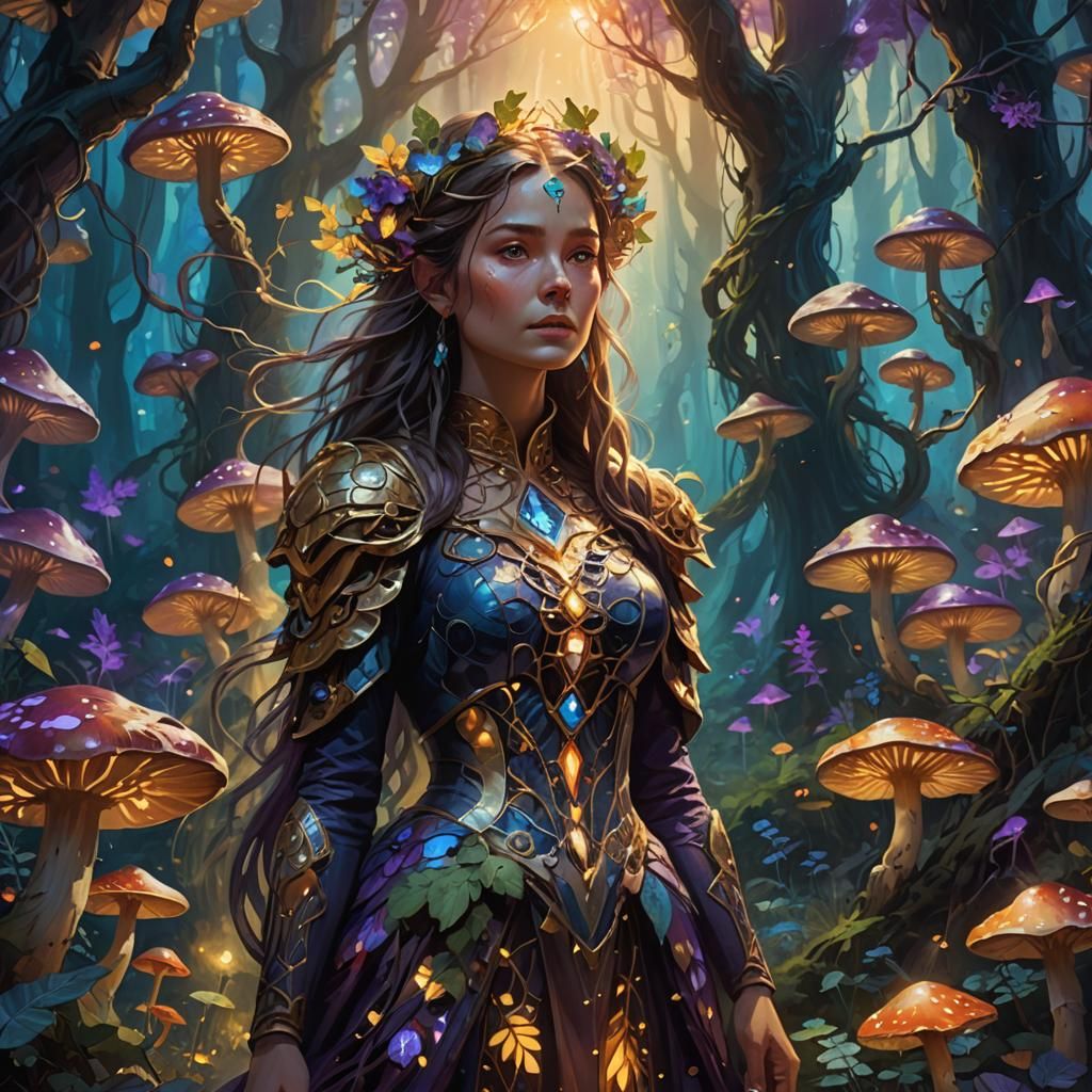 Mystical Forest Woman in Vibrant Oil Painting Style