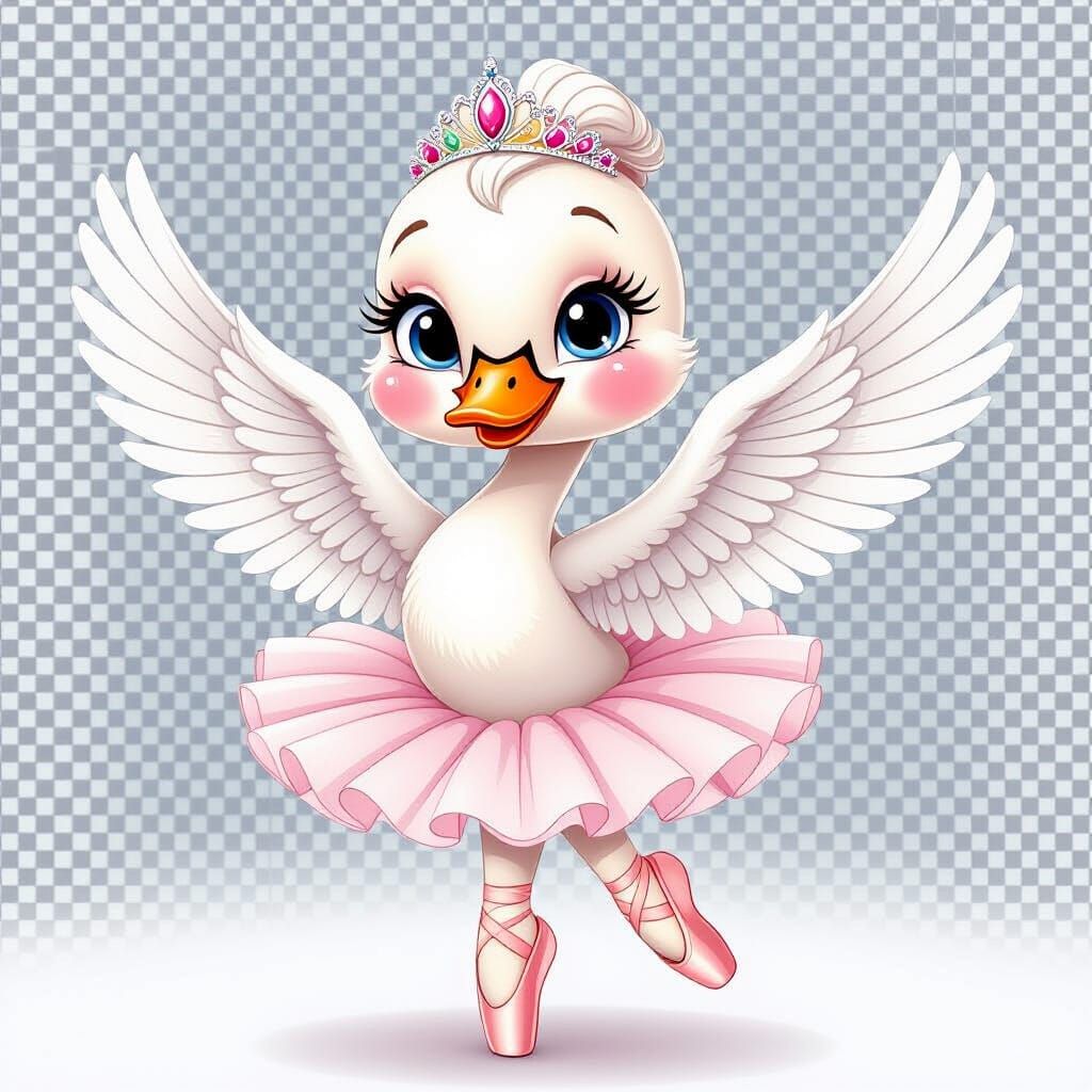 Cute Cartoon Swan in Ballet Tutu and Tiara