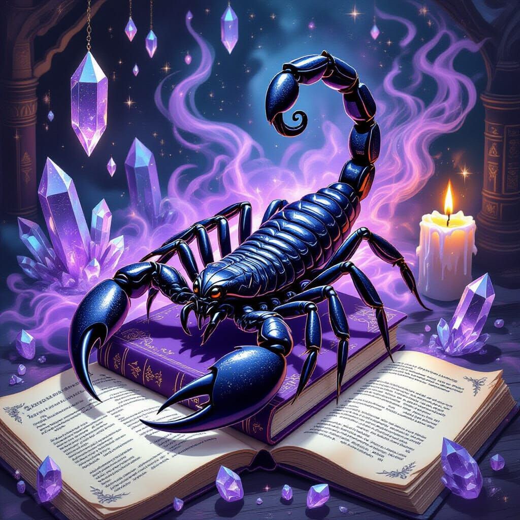 Mystical Black Scorpion on Spell Books