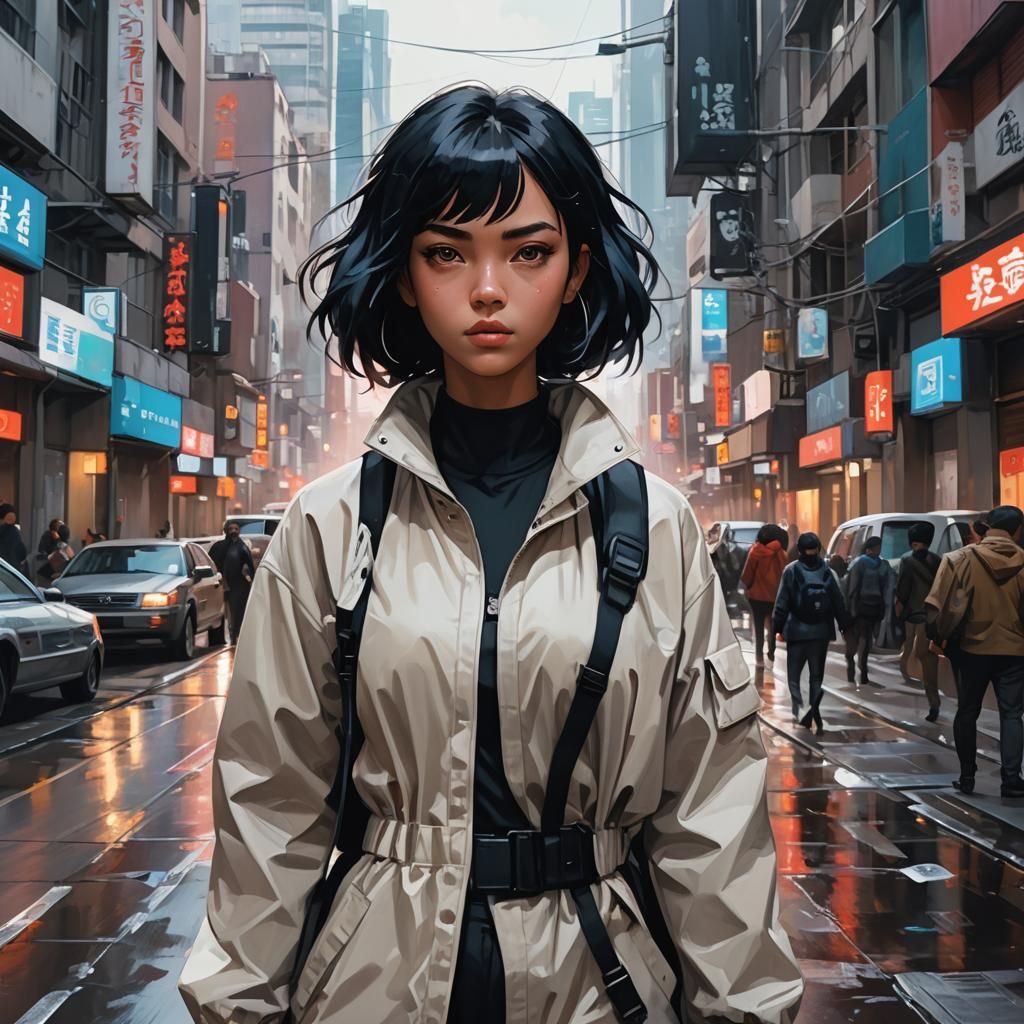 Elegant Biracial Girl in Urban Outfit: Digital Fan Art