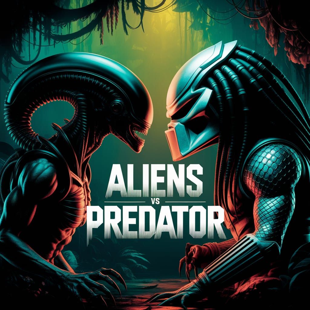Alien vs Predator Portrait in Digital Painting Style