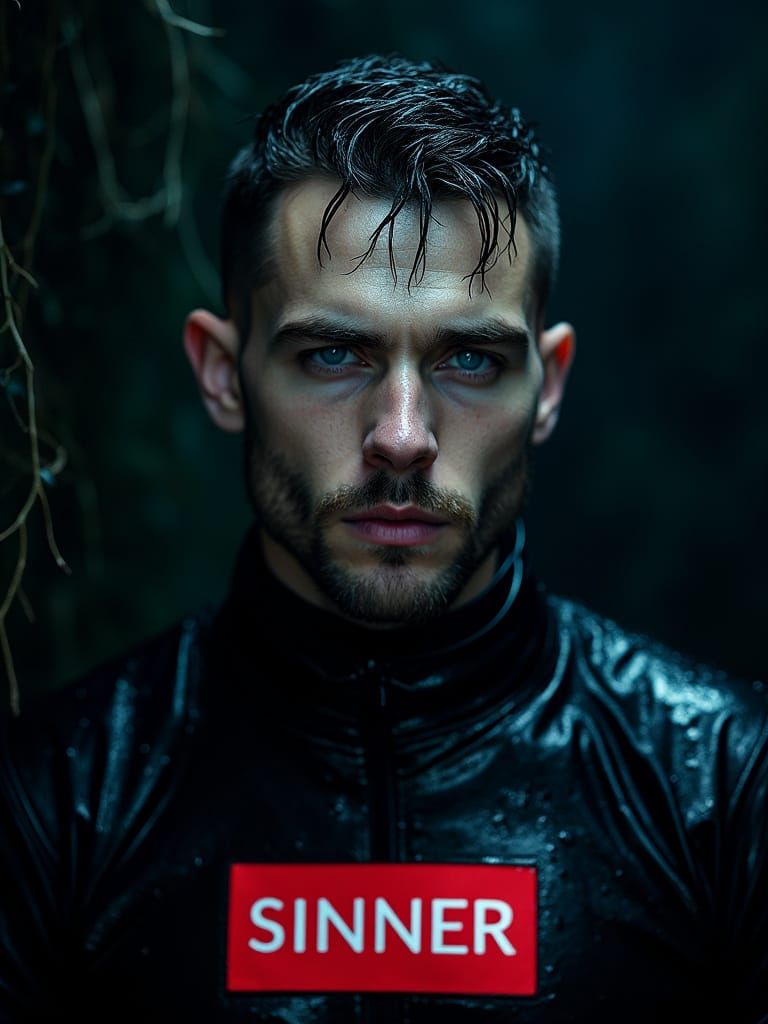 Film Noir Portrait of a Man in Wet Latex