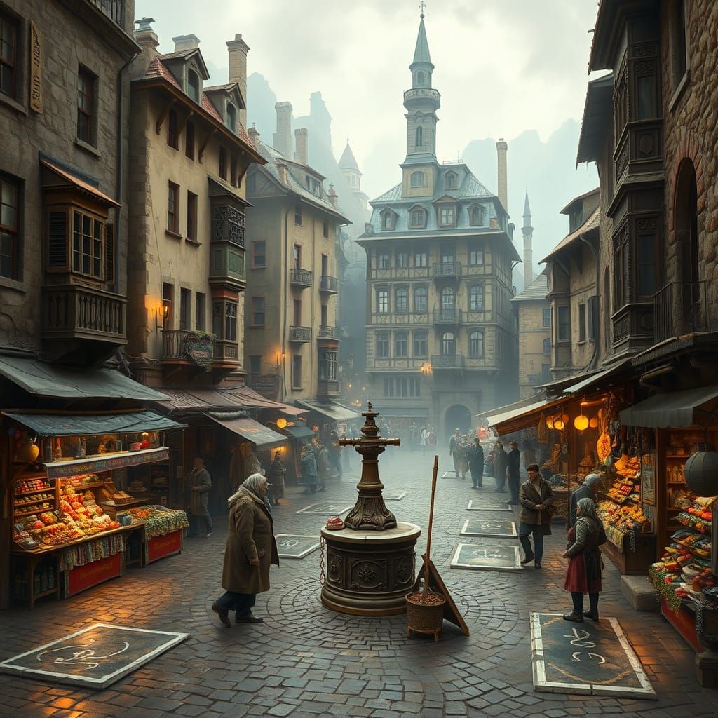 Fantasy Marketplace Scene in Ethereal Style