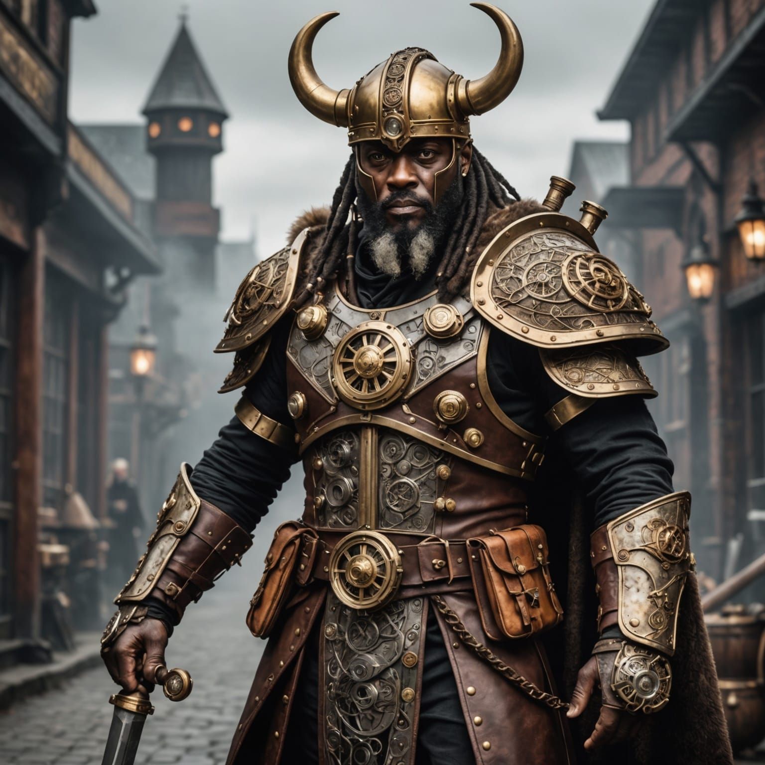 Steampunk Viking Heimdall in Detailed Mechanical Style