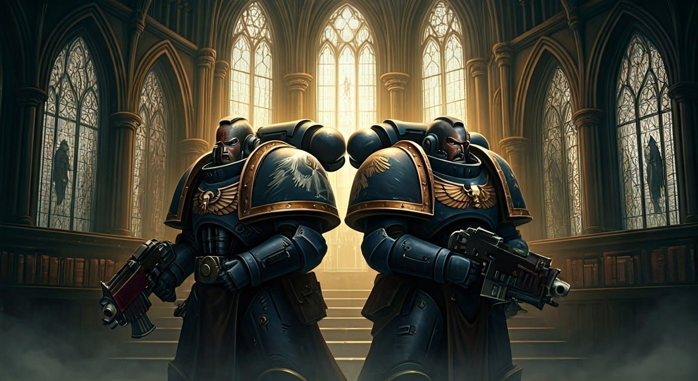 Space Marines in Gothic Apothecarion, Hyper-Realistic Style