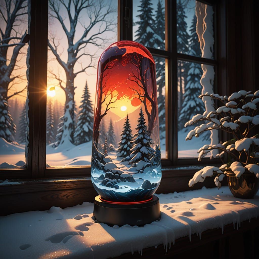 Dramatic Winter Lava Lamp in Cyberpunk Style