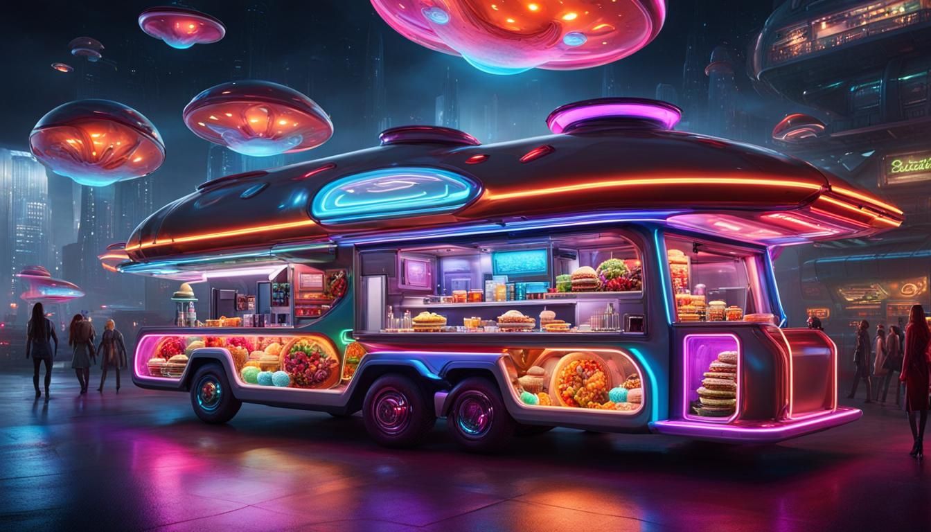 Colorful Futuristic Spaceship Diner in Graffiti Art Style