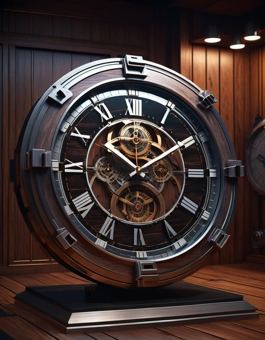 Futuristic Clock in Dimly Lit Room