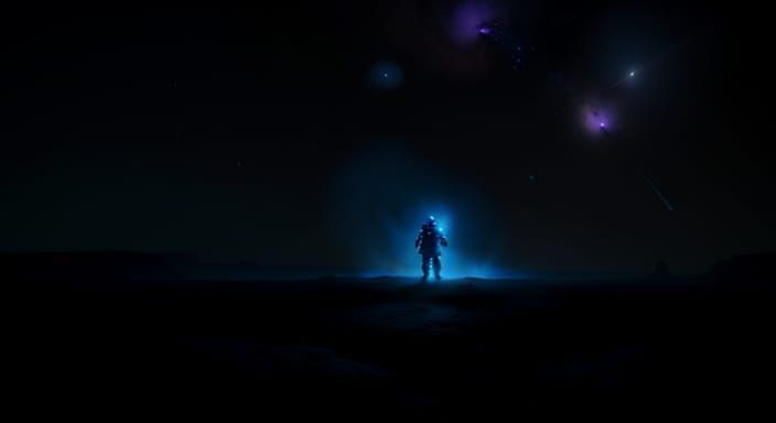Astronaut Gazing at Nebulae on Alien Planet