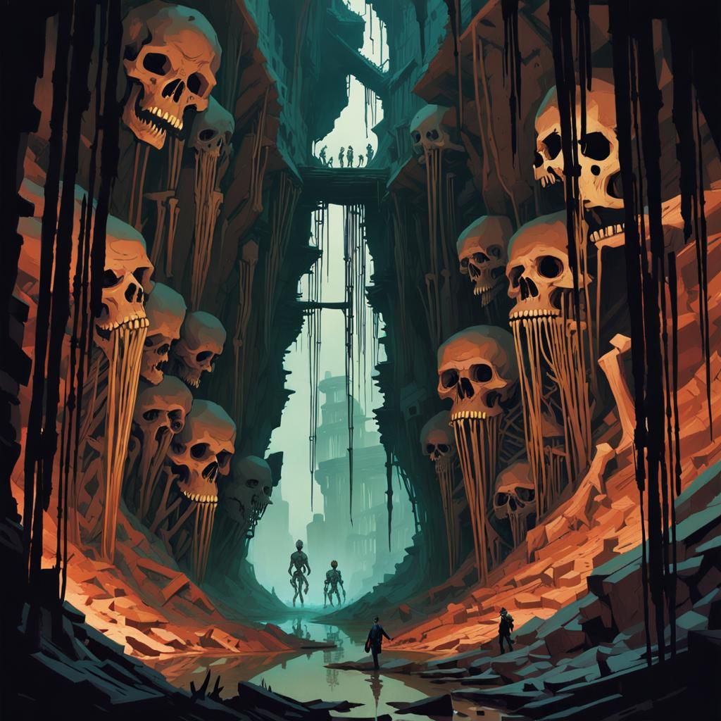 Skeletal Figures in Underground Fantasy World