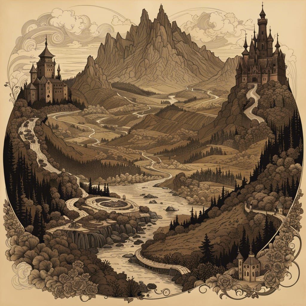 Detailed Magic Map with Castles and Artifacts