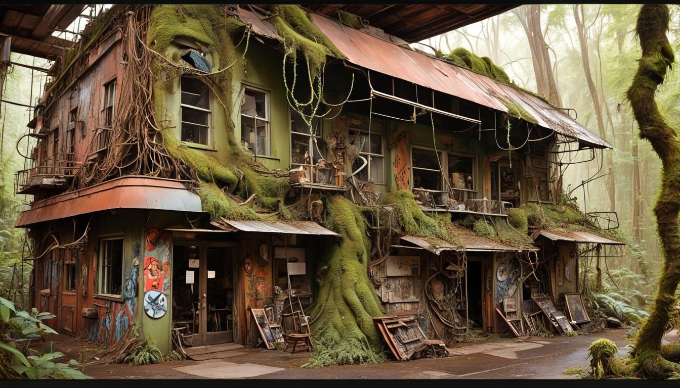 Decaying Jungle Cryptid Museum in Moebius Style