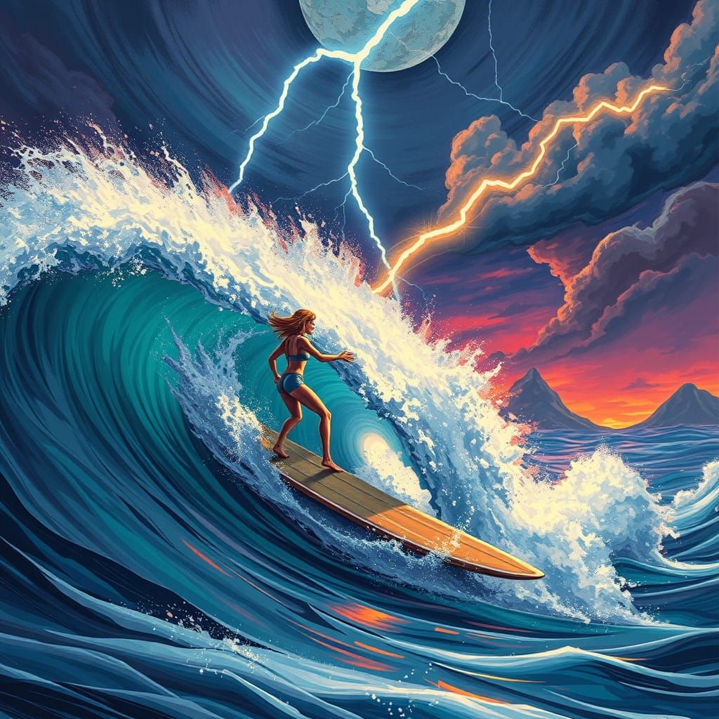 Futuristic Storm Surfer in Neon Colors