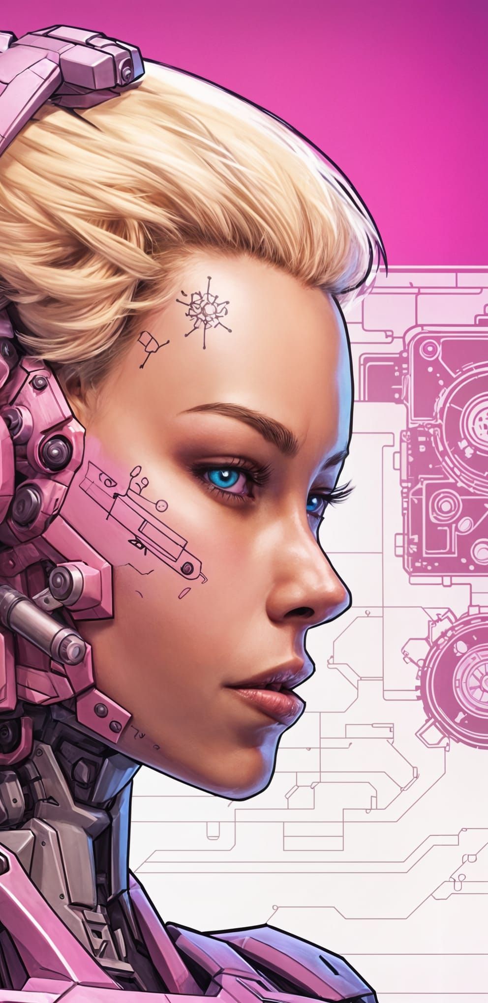 Blonde Humanoid Robot Girl in Comic Book Style