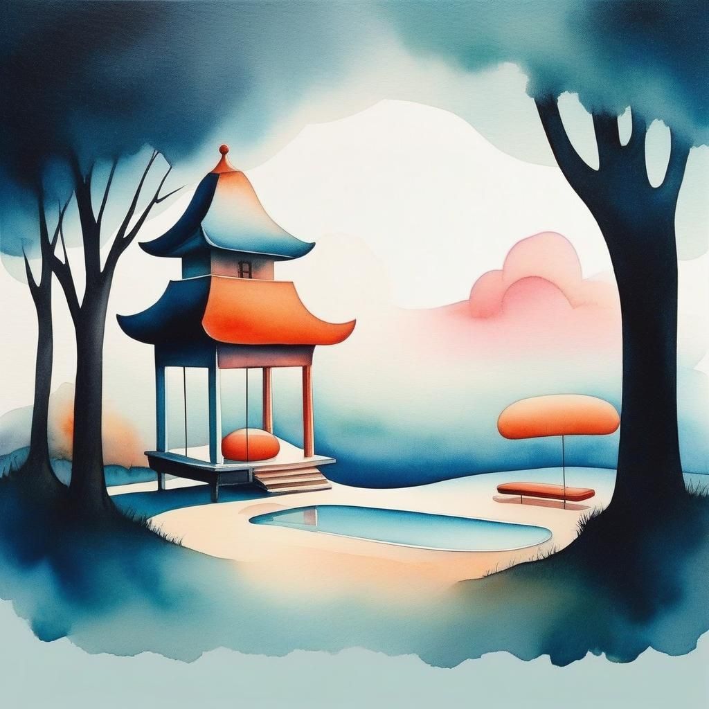 Surrealist Park Scene in Elegant Minimalist Style