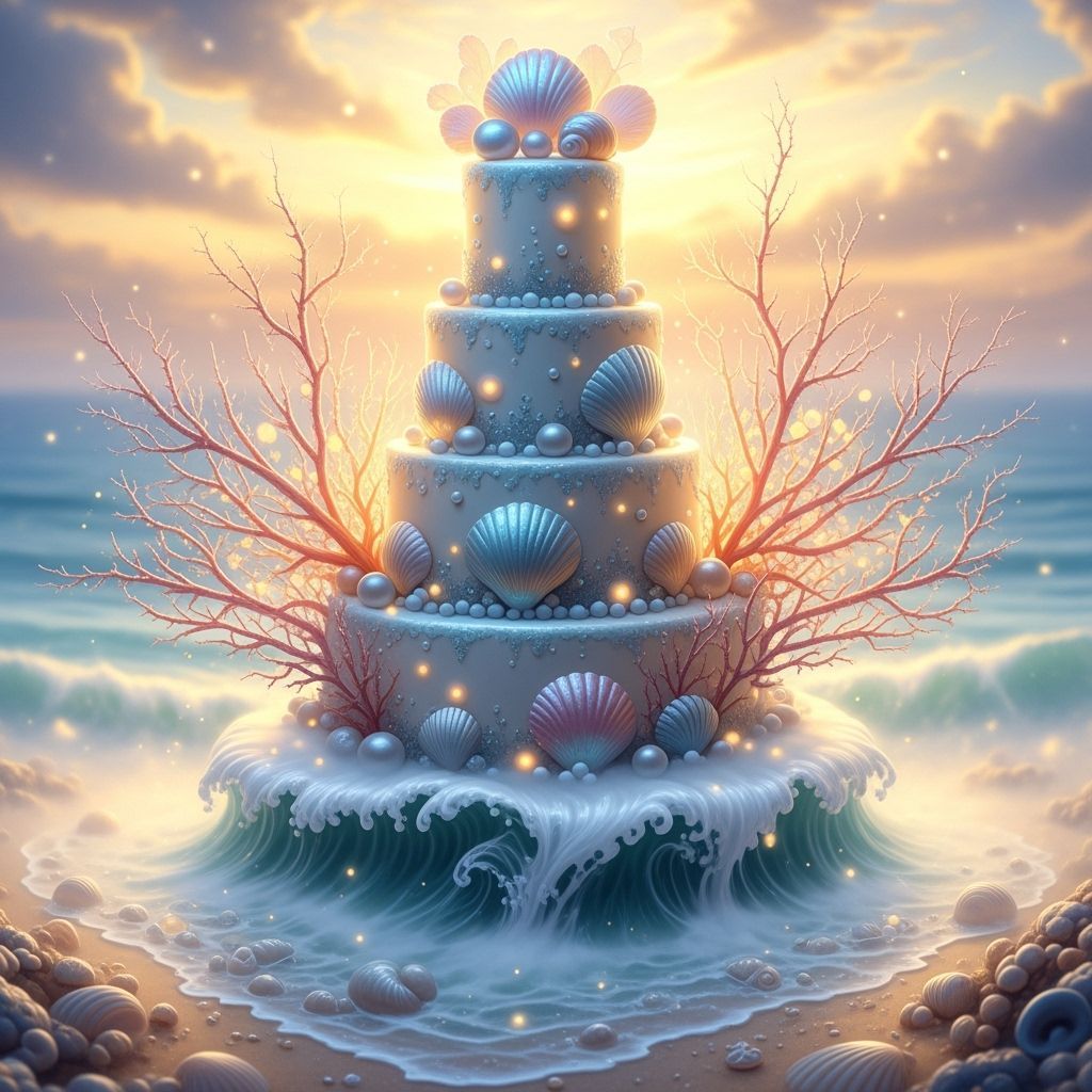 Sea-Themed Wedding Cake with Coral in Luminous Style